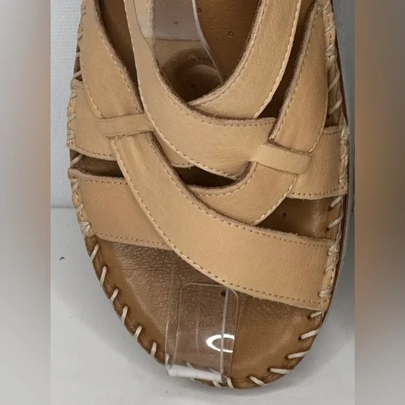 Spring Step Tan and Camel Leather Sandal Wedge - Picture 10 of 12